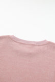 Pink Solid Ribbed Knit Round Neck Pullover Sweatshirt