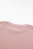 Pink Solid Ribbed Knit Round Neck Pullover Sweatshirt