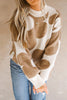 Khaki Big Flower Pattern Drop Shoulder Sweater