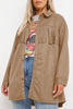 Khaki Fringe Trim Plus Size Suede Shacket