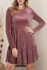 Pale Chestnut Long Sleeve Tiered Ribbed Velvet Dress