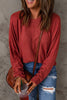 Red Solid Color Patchwork Long Sleeve Top