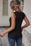 Black Rib Knit Cut-out Front Twist Tank Top