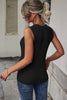 Black Rib Knit Cut-out Front Twist Tank Top