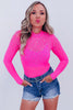 Rose Rhinestone Mesh Long Sleeve Bodysuit