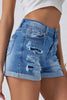 Sky Blue Vintage Distressed High Waist Pocket Denim Shorts