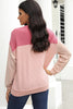 Pink Color Block Long Sleeve Ribbed Loose Top