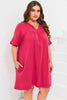 Rose Plus Size Ruched V Neck Pocket Short Sleeves Mini Dress