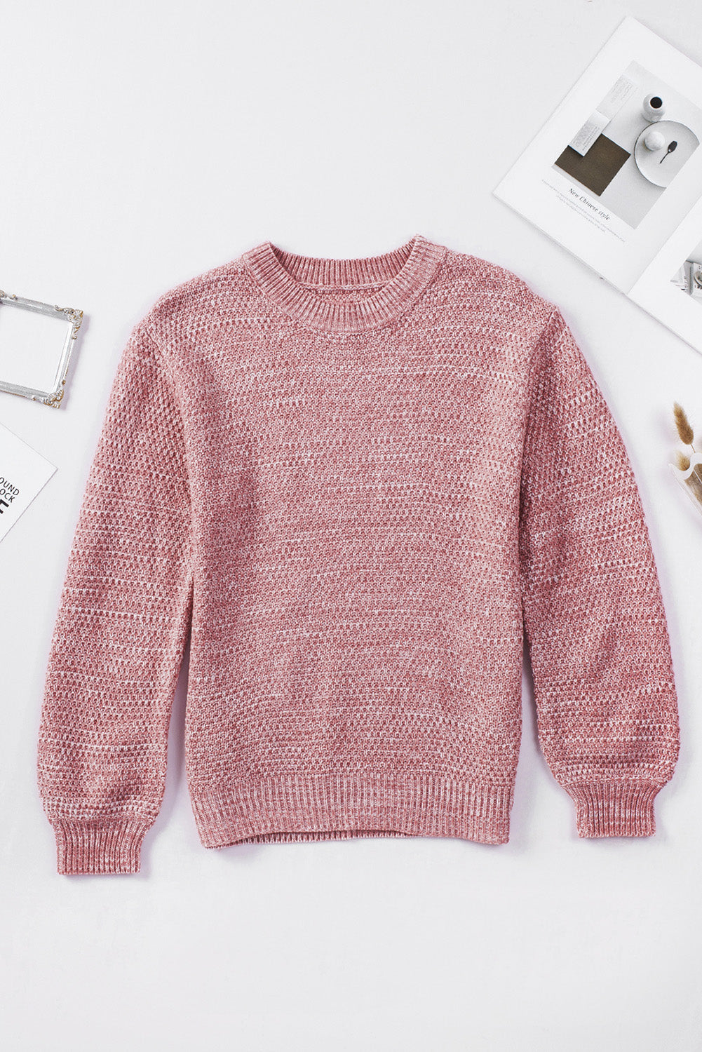 Pink Subtle Heather Knit Bishop Sleeve Sweater