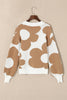 Khaki Big Flower Pattern Drop Shoulder Sweater