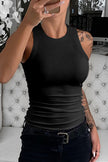 Solid Black Round Neck Ribbed Tank Top