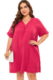 Rose Plus Size Ruched V Neck Pocket Short Sleeves Mini Dress