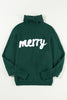 Blackish Green Merry Letter Embroidered High Neck Sweater