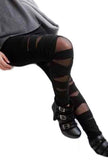 Black Sheer Mesh Criss Cross Straps Leggings