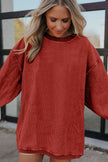 Racing Red Ribbed Corded Oversized Sweatshirt