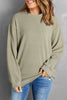 Green Solid Ribbed Knit Round Neck Pullover Sweatshirt