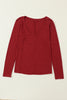 Red Sandalwood V Neck Center Seam Long Sleeve Tee