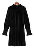 Black Velvet Frill Neck Long Sleeve Shift Dress