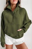 Green Zip Up Stand Collar Ribbed Thumbhole Sleeve Sweatshirt