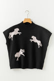 Black Lively Cheetah Pattern High Neck Short Sleeve Sweater