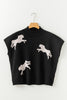 Black Lively Cheetah Pattern High Neck Short Sleeve Sweater