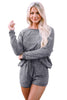 Gray Long Sleeve Top and Drawstring Shorts Lounge Set