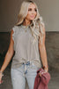 Gray Crew Neck Ruffled Striped Tank Top