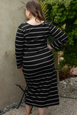 Black Plus Size Striped Loose Long Shift Dress