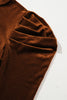 Chestnut Frilled Collar Puff Sleeve Velvet Top