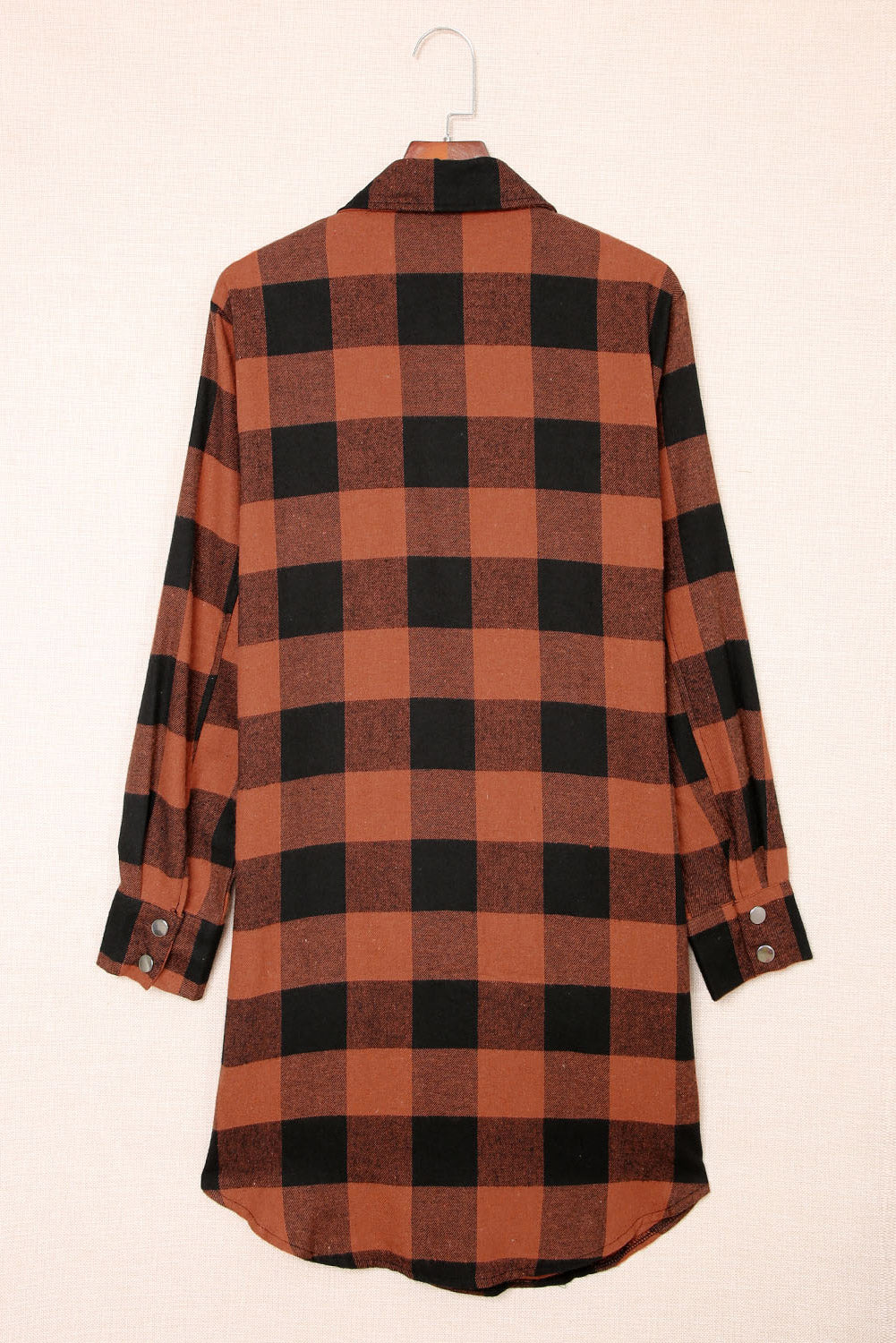 Brown Turn-down Collar Plaid Shirt Coat