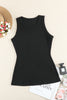 Solid Black Round Neck Ribbed Tank Top