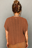 Chestnut Crew Neck Cable Knit Short Sleeve Sweater