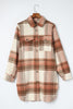 Brown Plaid Print Flap Pockets Long Shacket