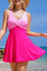 Rose Red Crisscross Straps Tie Back Flared One Piece Swimsuit