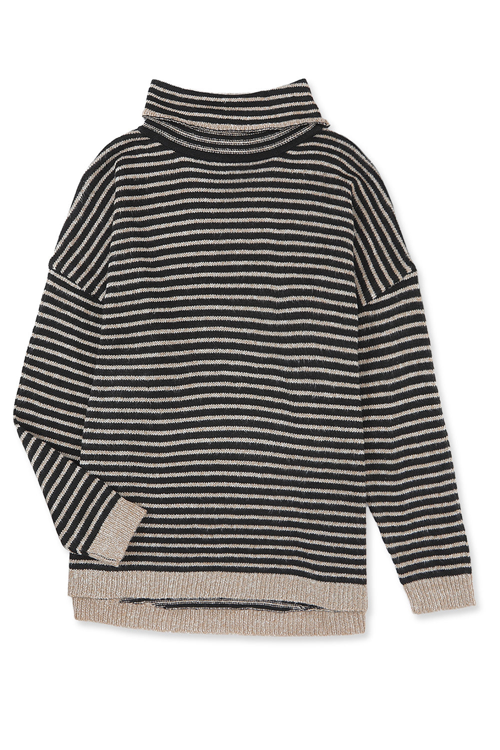 Black Striped Turtleneck Loose Sweater