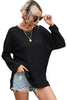 Black Waffle Knit High Slits Oversized Top