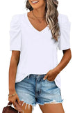 White Puff Sleeve V-Neck T-Shirt