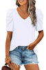 White Puff Sleeve V-Neck T-Shirt