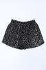 Black Sequin Straight Leg High Waist Casual Shorts