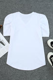 White Puff Sleeve V-Neck T-Shirt