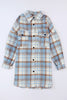 Sky Blue Plaid Flap Pocket Long Sleeve Shacket