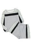 Gray Leopard Colorblock Patchwork Pullover and Shorts Set