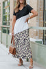 Black Leopard Color Block Side Slit T Shirt Maxi Dress