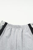 Gray Leopard Colorblock Patchwork Pullover and Shorts Set