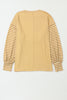 Light French Beige Colorblock Striped Bishop Sleeve Top