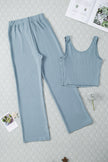 Blue Ribbed Crop Tank Drawstring Lounge Pants Set