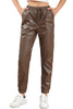 Brown Leather Tie Waist Jogger Pants