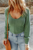 Green U Neck Textured Long Sleeve Top