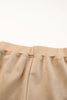 Khaki Piping Trim Long Sleeve Terry Shorts Set