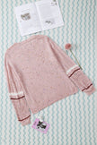 Pink Pilling Detail Patterned Sleeve Sweater